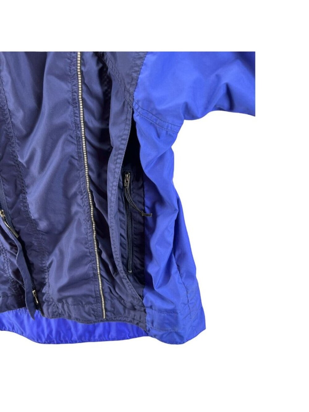 Vintage Womens XL Windbreaker Jacket Hi Lo Blue Multi Hide a Hood Moving Comfort - Picture 7 of 10